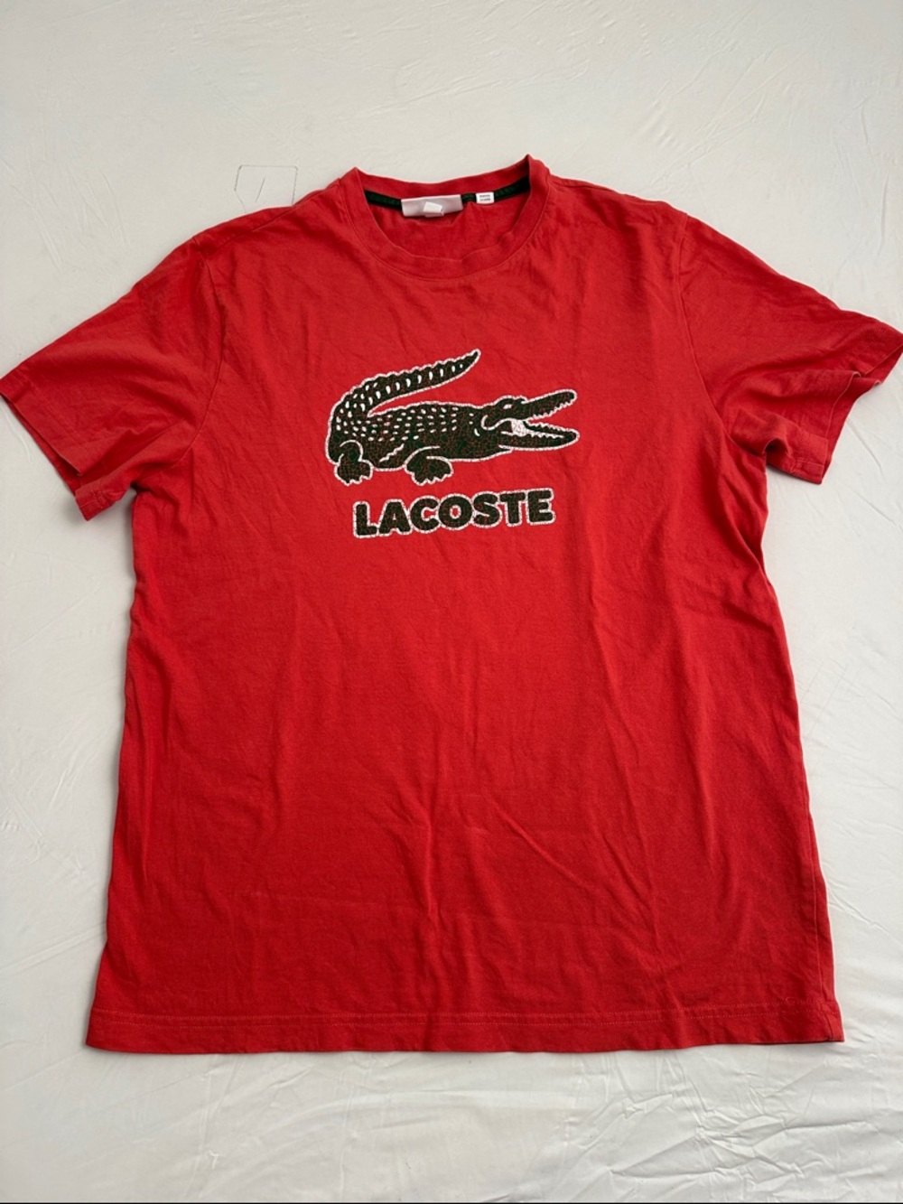 Lacoste red orange crackled big alligator spell out logo short sleeve t-shirt - Picture 2 of 11